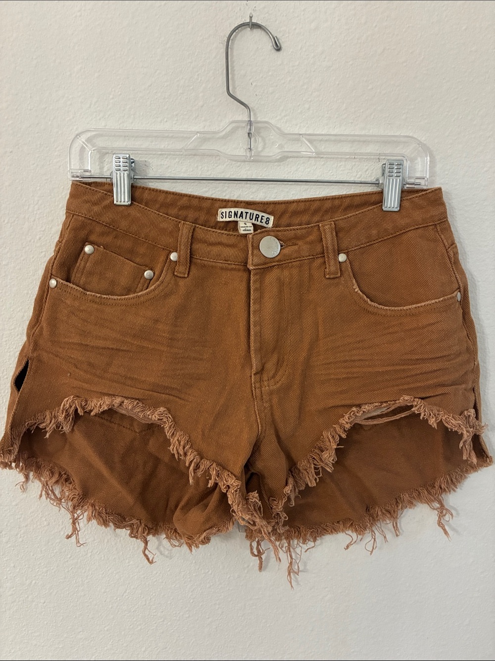 Signature8 Rust Brown Frayed Hem Denim Shorts